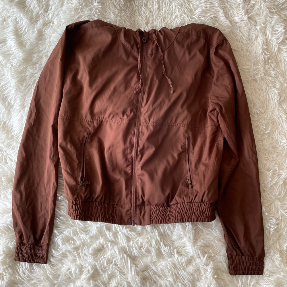 Girlfriend collective brown hooded windbreaker